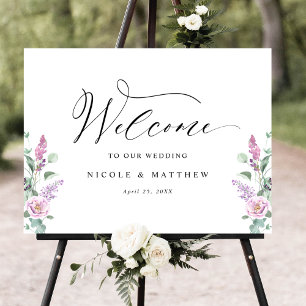 Elegant Mauve, Purple Floral Wedding Welcome Sign