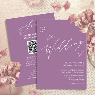Elegant Mauve QR Code All In One Modern Wedding Invitation