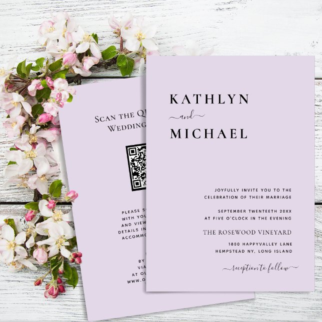 Elegant Mauve QR Code All In One Modern Wedding Invitation (Creator Uploaded)
