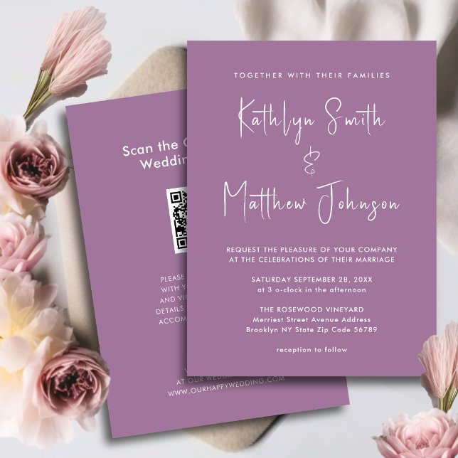 Elegant Mauve QR Code All In One Modern Wedding Invitation (Creator Uploaded)
