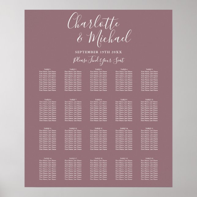 Elegant Mauve Signature Wedding Seating Chart (Front)