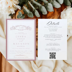 Elegant Mauve & Terracotta Crest Monogram Wedding Invitation