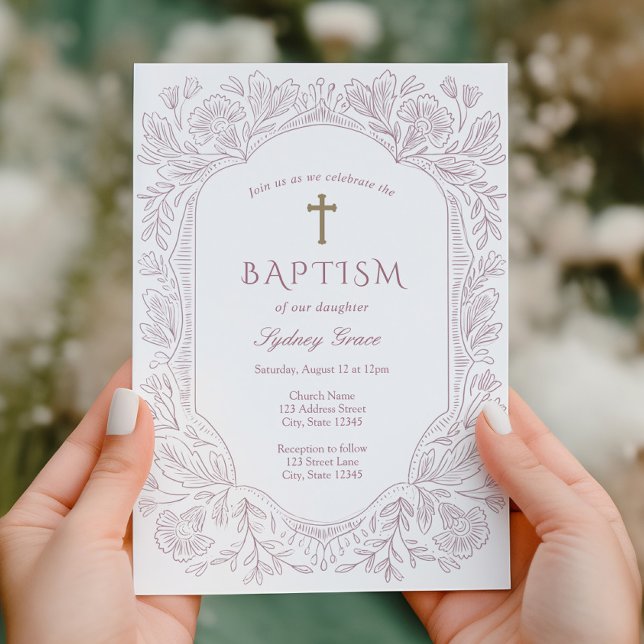 Elegant Mauve Traditional Baptism Invitation (Creator Uploaded)