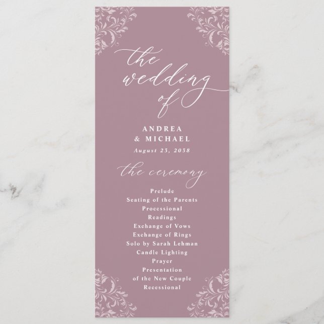 Elegant Mauve Vintage Classic Wedding Programs Programme (Front)