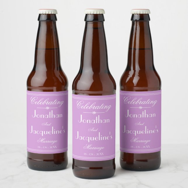 Elegant Mauve Wedding Personalised Chic Modern Beer Bottle Label (Bottles)