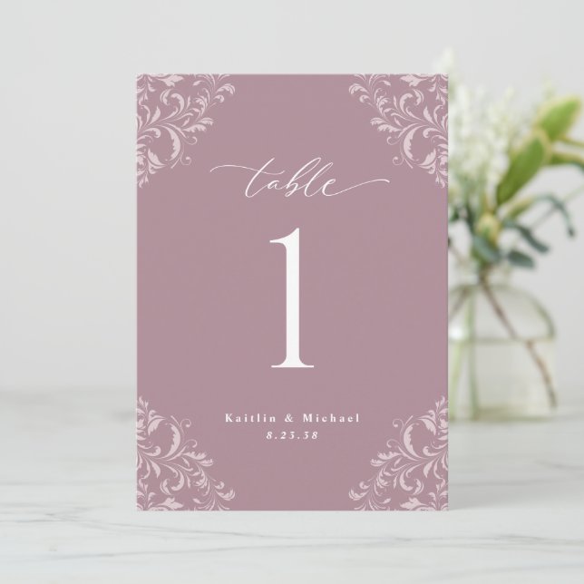 Elegant Mauve Wedding Table Numbers Cards (Standing Front)
