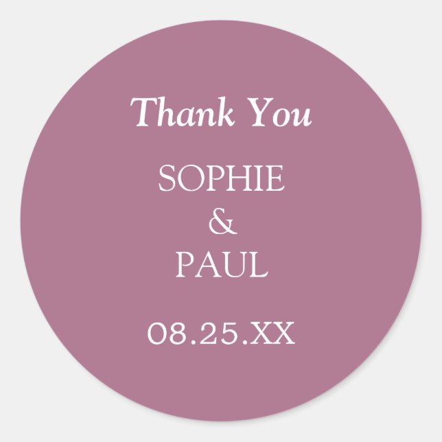 Elegant Mauve Wedding Thank You Sticker (Front)
