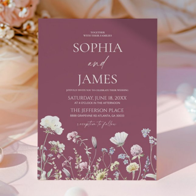 Elegant Mauve Wildflower Floral Flowers Wedding Invitation (Creator Uploaded)