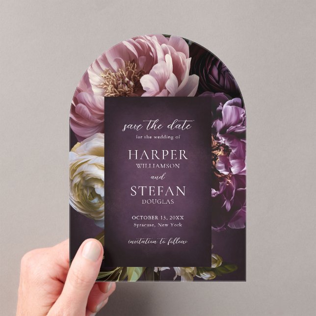 Elegant Maximalist Floral Wedding Save the Date Acrylic Invitations (Insitu (Handheld))