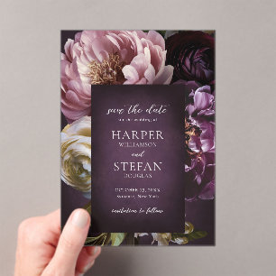 Elegant Maximalist Floral Wedding Save the Date Acrylic Invitations
