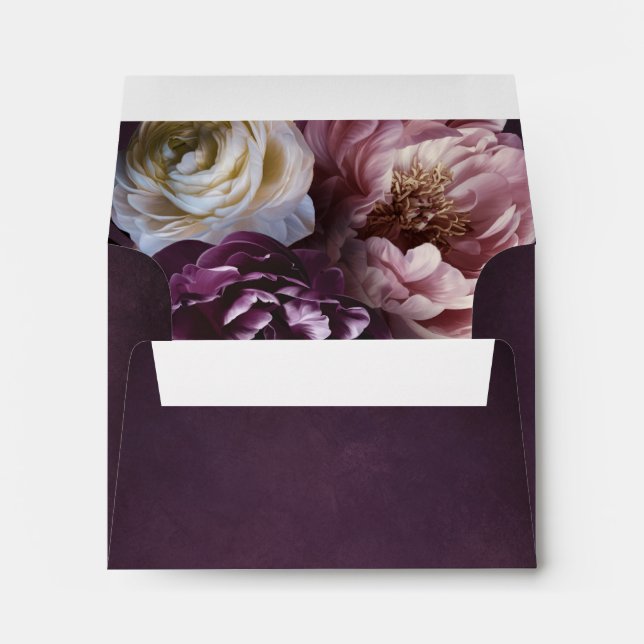 Elegant Maximalist Purple Floral Wedding Envelope (Back (Bottom))