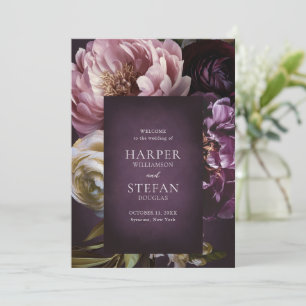 Elegant Maximalist Purple Floral Wedding Programme