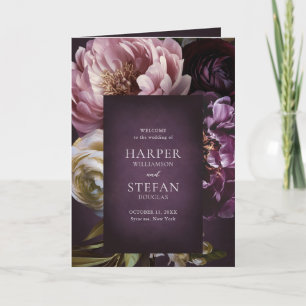 Elegant Maximalist Purple Floral Wedding Programme