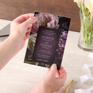 Elegant Maximalist Purple Floral Wedding Vellum Invitations