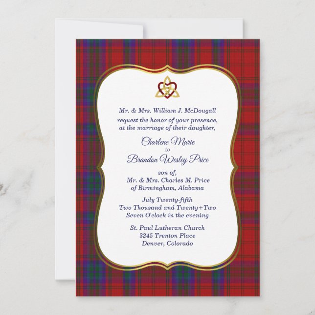 Elegant McDougall Tartan Plaid Wedding Invitation (Front)