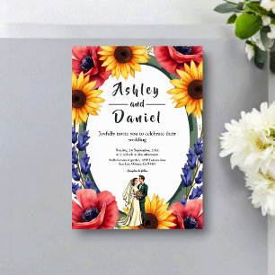 Elegant Meadow Bride & Groom Summer Floral Wedding Invitation