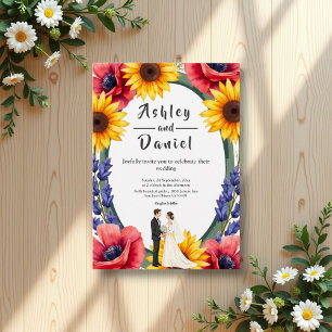 Elegant Meadow Bride & Groom Summer Floral Wedding Invitation