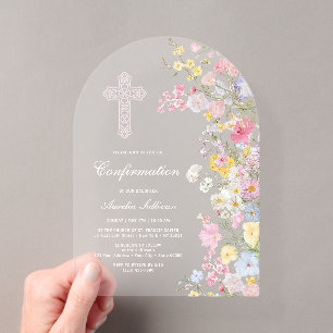Elegant Meadow Flowers Arch Confirmation Acrylic Invitations
