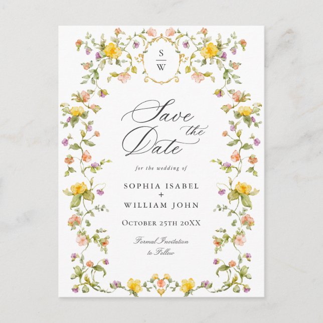 Elegant Meadow Wildflowers Wedding Save the Date Postcard (Front)