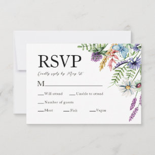 Elegant Meal Choice Wildflowers Sage Green Wedding RSVP Card