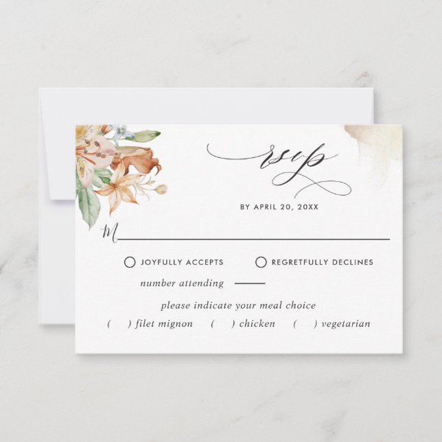 Elegant Meal Options Earthy Blooms Beige Wedding R RSVP Card (Front)