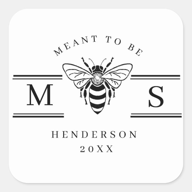 Elegant “Meant to Be” Wedding Names Design  Square Sticker (Front)