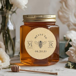 Elegant Meant to Bee Honey Wedding Favour Kraft Classic Round Sticker<br><div class="desc">Custom-designed honey wedding favour sticker featuring classic and elegant "Meant to Bee" design on rustic kraft background. Personalise with bride and grooms' initials/ monogram and wedding date. Perfect on wedding envelopes,  favour bags,  honey jars,  and more!</div>