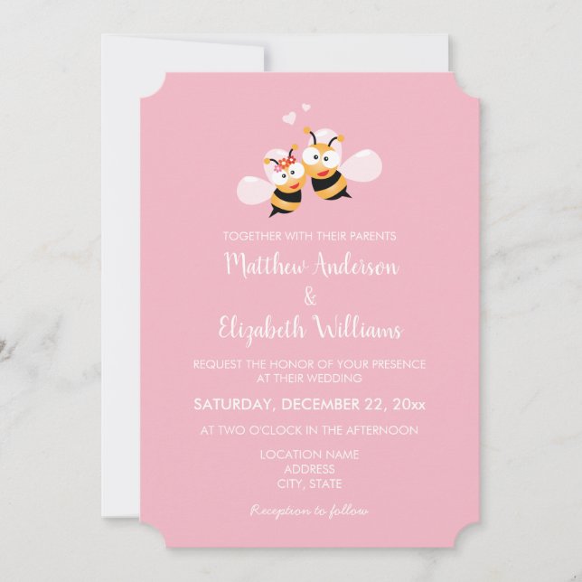 Elegant Meant To Bee Pink Wedding Invitation (Front)