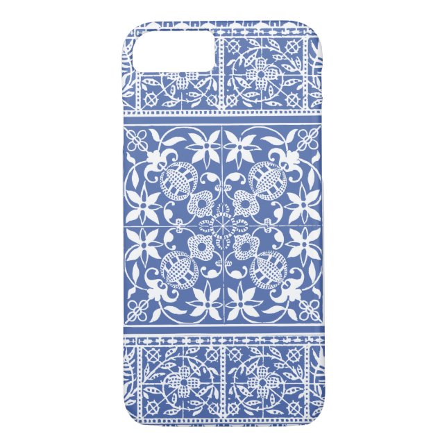 Elegant Mediaeval French Lace Blue and White Case-Mate iPhone Case (Back)