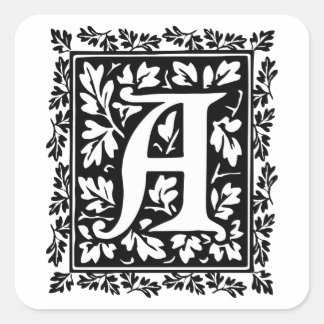 Elegant Mediaeval Illuminated Manuscript Letter A Square Sticker