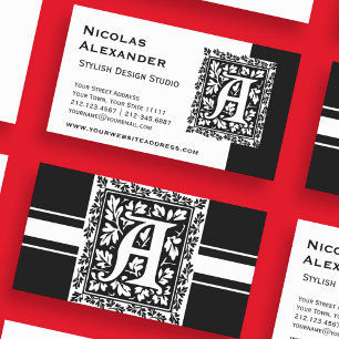 Elegant Mediaeval Letter A Antique Monogram Business Card
