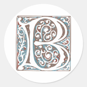 Elegant Mediaeval Letter B Antique Monogram Classic Round Sticker