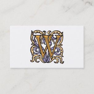 Elegant Mediaeval Letter W Antique Monogram Business Card