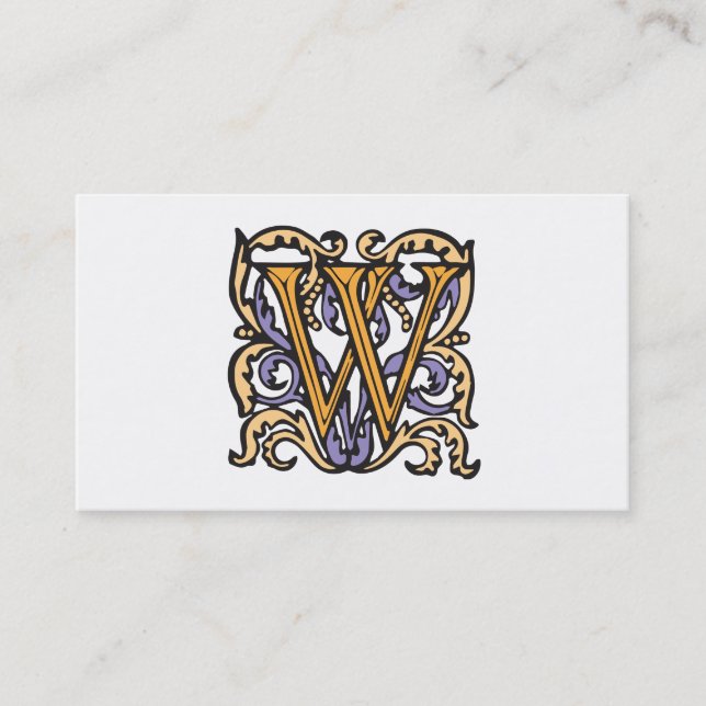 Elegant Mediaeval Letter W Antique Monogram Business Card (Front)