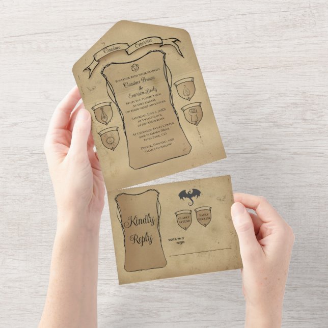 Elegant Mediaeval Scroll Character Sheet  All In One Invitation (Tearaway)
