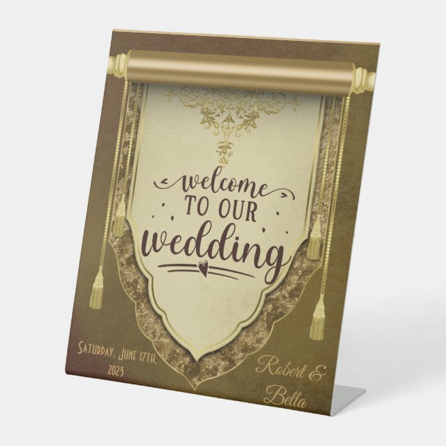 Elegant Mediaeval Wedding Custom Pedestal Sign (Front)