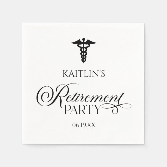 Elegant Medical Caduceus Retirement Party Napkin (Front)