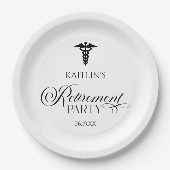Elegant Medical Caduceus Retirement Party Paper Plate (Front)