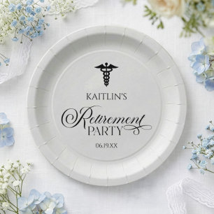 Elegant Medical Caduceus Retirement Party Paper Plate