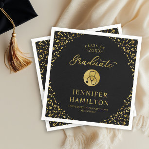 Elegant Medical Nursing School Graduation Black Napkin