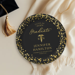 Elegant Medical Nursing School Graduation Black Paper Plate