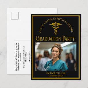 Elegant Medical School Graduation Photo Party Invitation Postcard