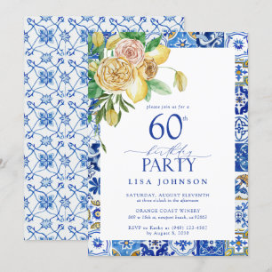 Elegant Mediterranean 60th Birthday Party Lemon  Invitation