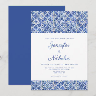 Elegant Mediterranean Blue Tiles Wedding Invitation