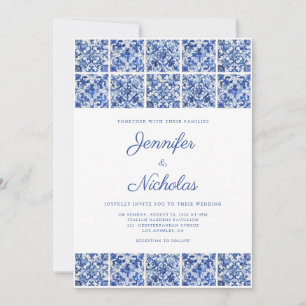 Elegant Mediterranean Blue Tiles Wedding Invitation