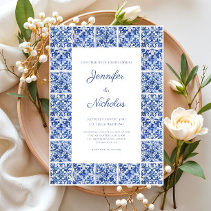 Elegant Mediterranean Blue Tiles Wedding Invitation