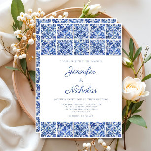 Elegant Mediterranean Blue Tiles Wedding Invitation