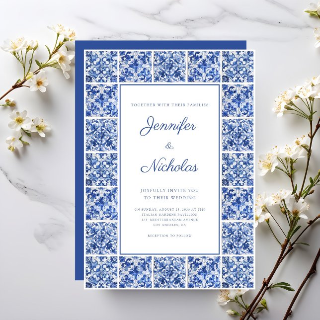 Elegant Mediterranean Blue Tiles Wedding Invitation (Creator Uploaded)