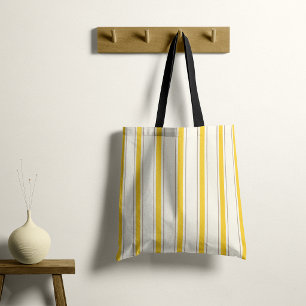 Elegant Mediterranean Cabana Stripe Lemon Yellow Tote Bag