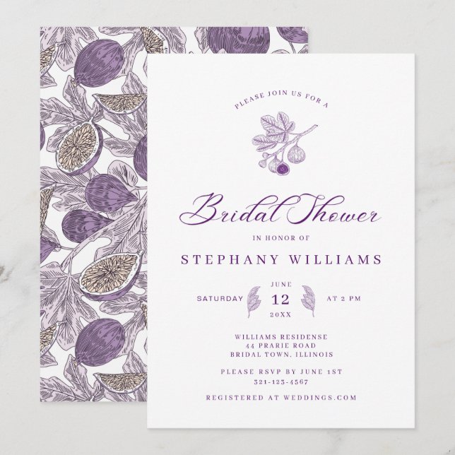 Elegant Mediterranean Fig Bridal Shower invitation (Front/Back)